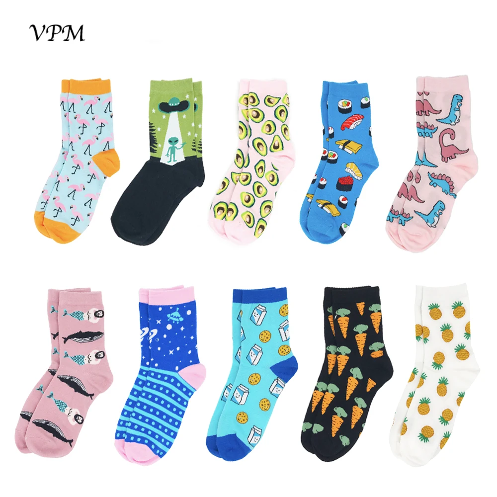 VPM 10 пар/лот женские хлопковые носки забавная уличная одежда с изображением