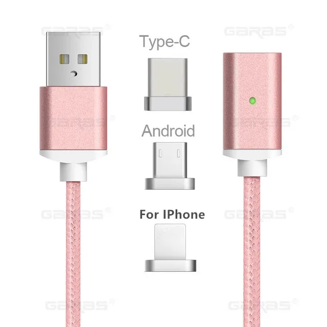 Магнитный кабель usb type C для iPhone samsung type C кабель быстрого зарядного устройства для мобильного телефона Магнитный кабель Micro USB зарядное устройство для передачи данных - Цвет: Rose gold-3 in 1