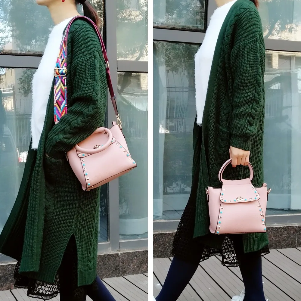 ZIWI Брендовая женская маленькая сумка с широким ремешком и заклепками Bolsa Feminina