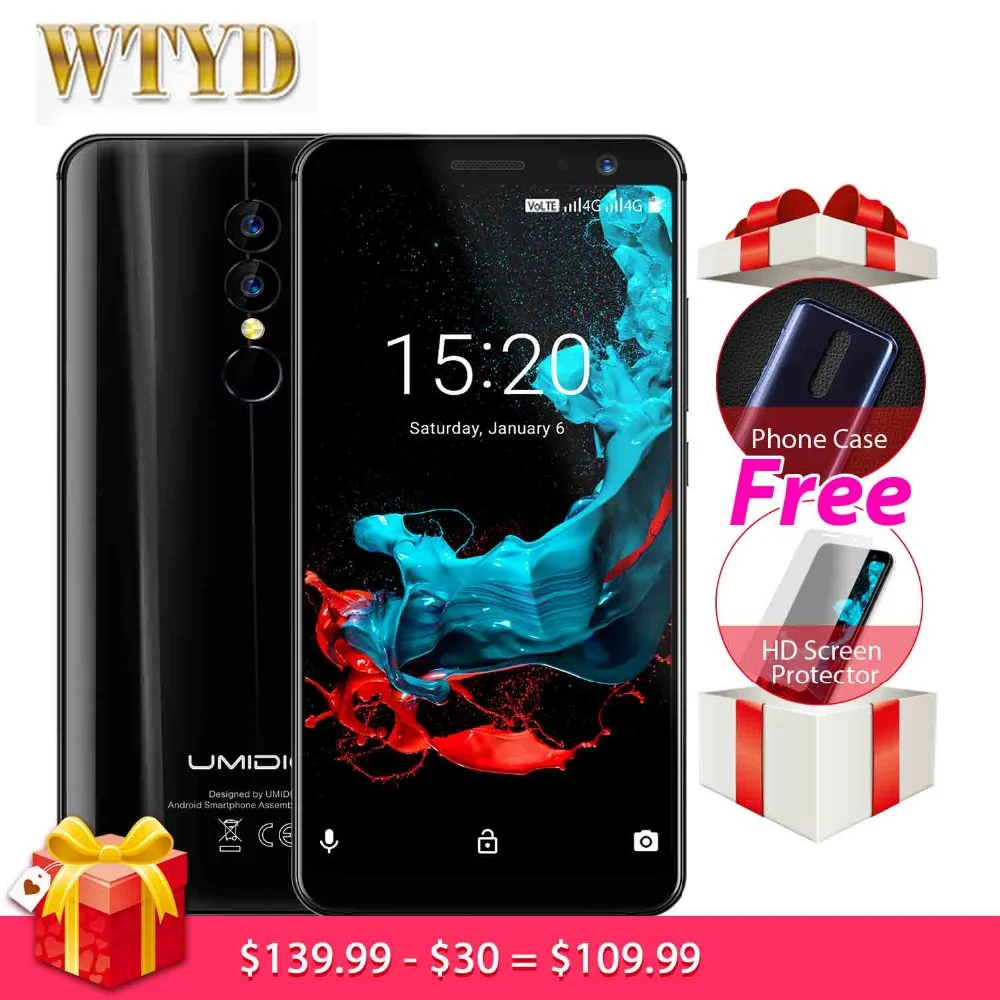 Umidigi A1 Pro Глобальный Версия двойной 4G пусть смартфон 18:9 полный Экран Android 8 1 3 ГБ + 16