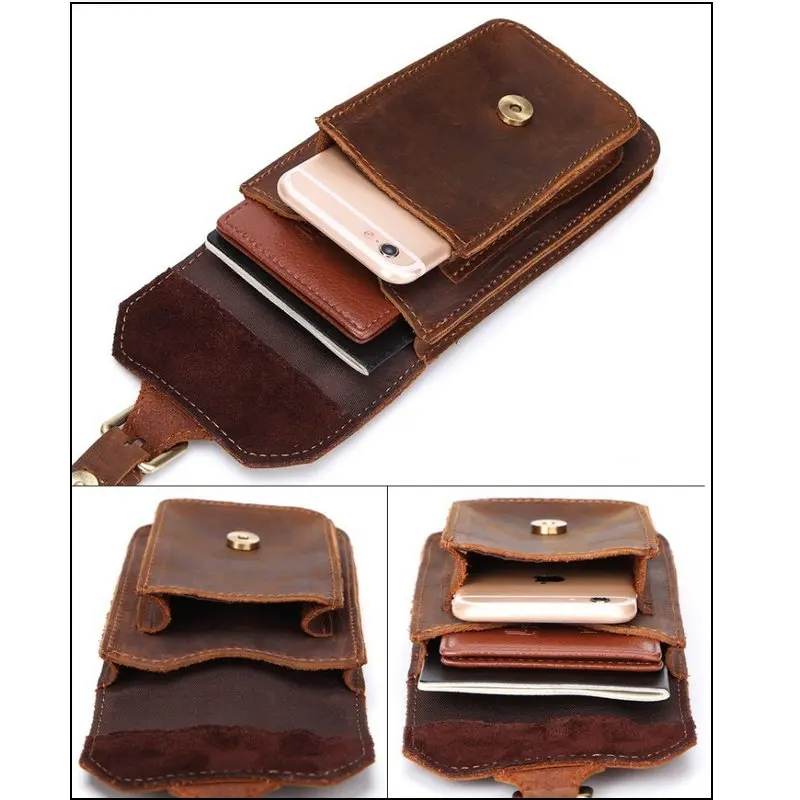 GENODERN Мужская поясная сумка из натуральной кожи винтажная дорожная с петлями на