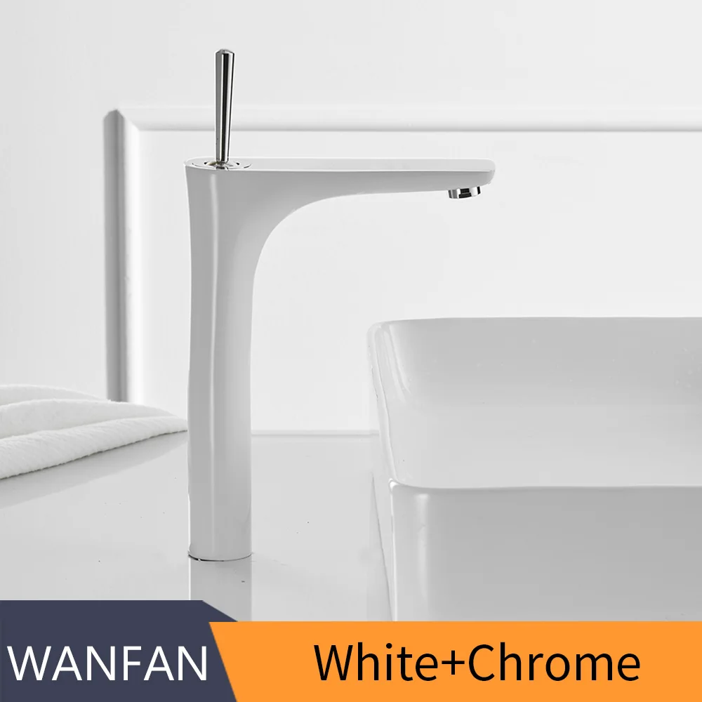 White and Chrome Хромированный смеситель для ванной комнаты, кран для раковины, смеситель для раковины, хромированный латунный кран, хромированный кран для раковины, смеситель для раковины, кран с креплением на палубе, кран 855008 - Цвет: White and Chrome