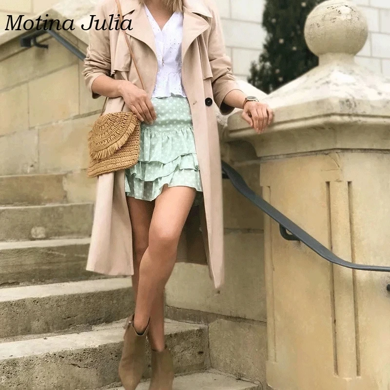 Motina Julia 2019 юбка в горошек с рюшами женская уличная мини-юбка короткая юбка-русалка