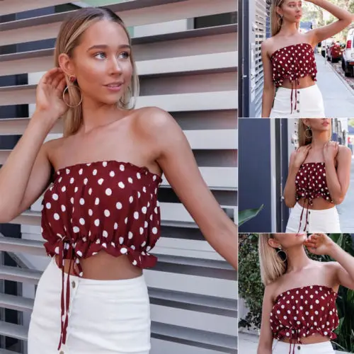 Новинка 2018 летние женские короткие топы с открытыми плечами в горошек без