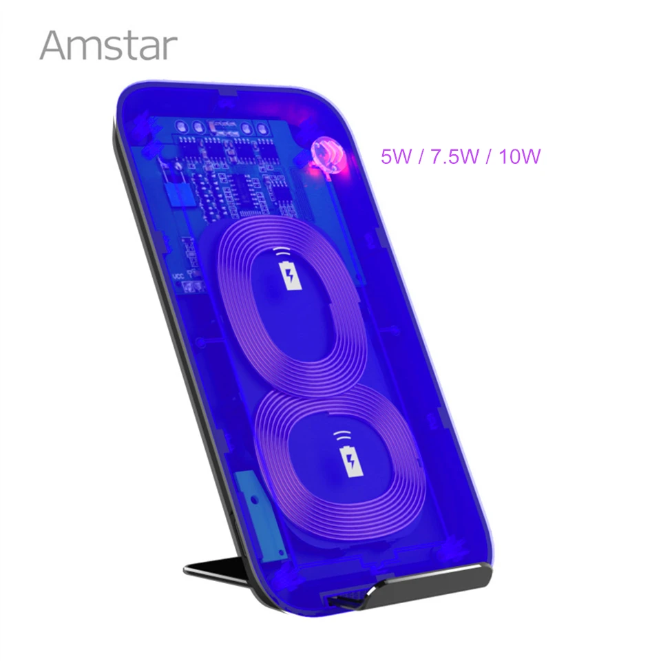 Беспроводное зарядное устройство Amstar с двумя катушками для iPhone X XS Max XR 8 Plus 10 Вт Qi