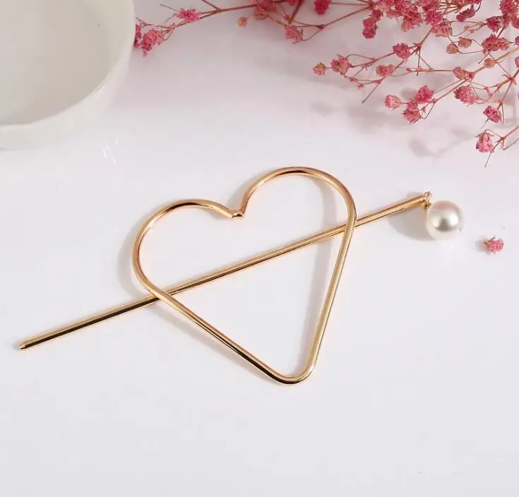 heart gold Timlee H132 Модные Простые Сердце Звезда круглый дизайн имитация жемчуга металлические палочки для волос Заколки торговля аксессуарами для волос - Окраска металла: heart gold