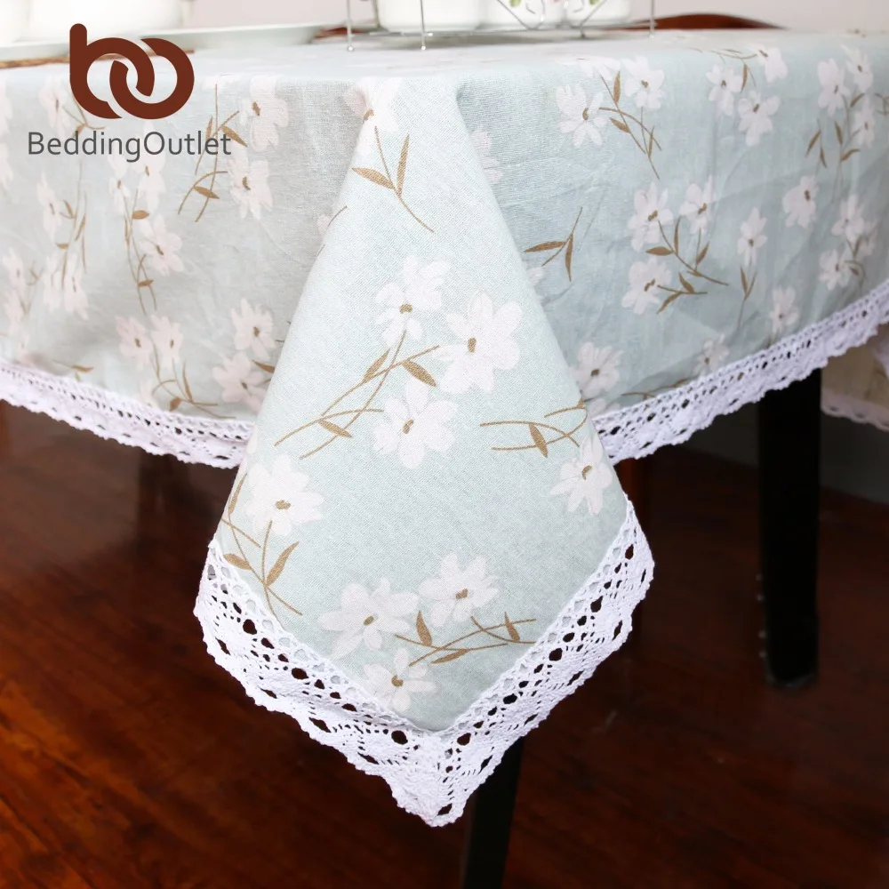 BeddingOutlet зеленые с белым цветком скатерть из хлопка и льна ужин скатерти макраме