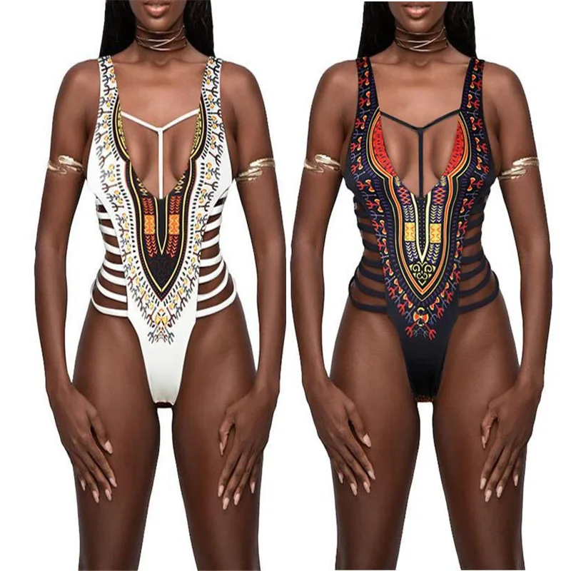 2019 Африканский купальник с принтом женский высоким вырезом Цельный купальный