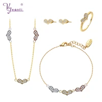 gold color silver color and rose gold color heart shaped cubic zircon copper material jewelry sets for women gift