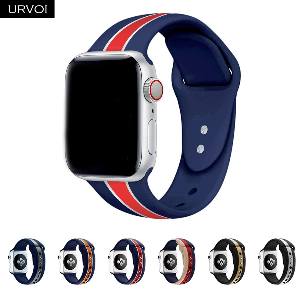 URVOI силиконовый ремешок для apple watch series 5 4 3 2 1 спортивный ремешок для наручных часов iwatch, ремешок микс в полоску с принтом в виде красочные замена 40/44 мм