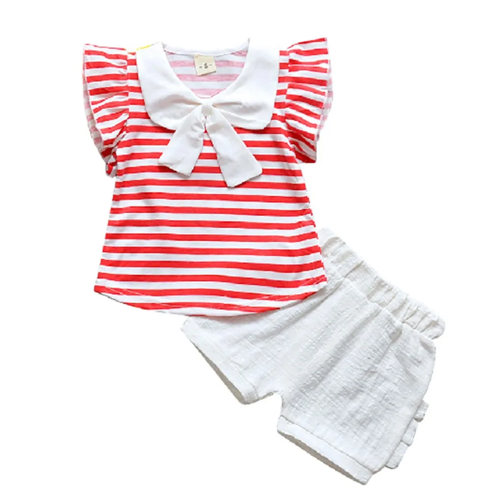 SAGACE/летние комплекты из 2 предметов детская хлопковая одежда в полоску с бантом