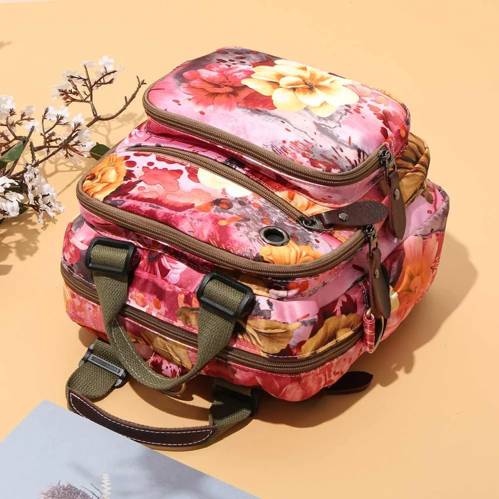 AEQUEEN, женская сумка Mochila, Национальный стиль, для улицы, цветочный узор, сумка через плечо, большая емкость, рюкзак для мамы, для женщин