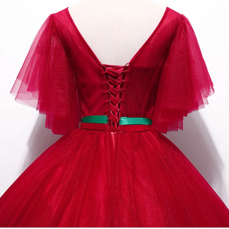 Beauty Emily New O Neck Lace Up Back Evening Dresses Long Tiered Formal Party 3 Colors Gown With Sashes Robe de Soiree | Свадьбы и