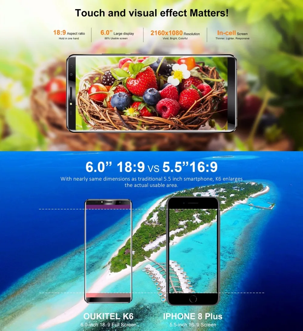 Oukitel K6 6 0 дюймов 18:9 полный Экран смартфон 4G MT6763 Octa Core Android 7 1 ГБ Оперативная память B