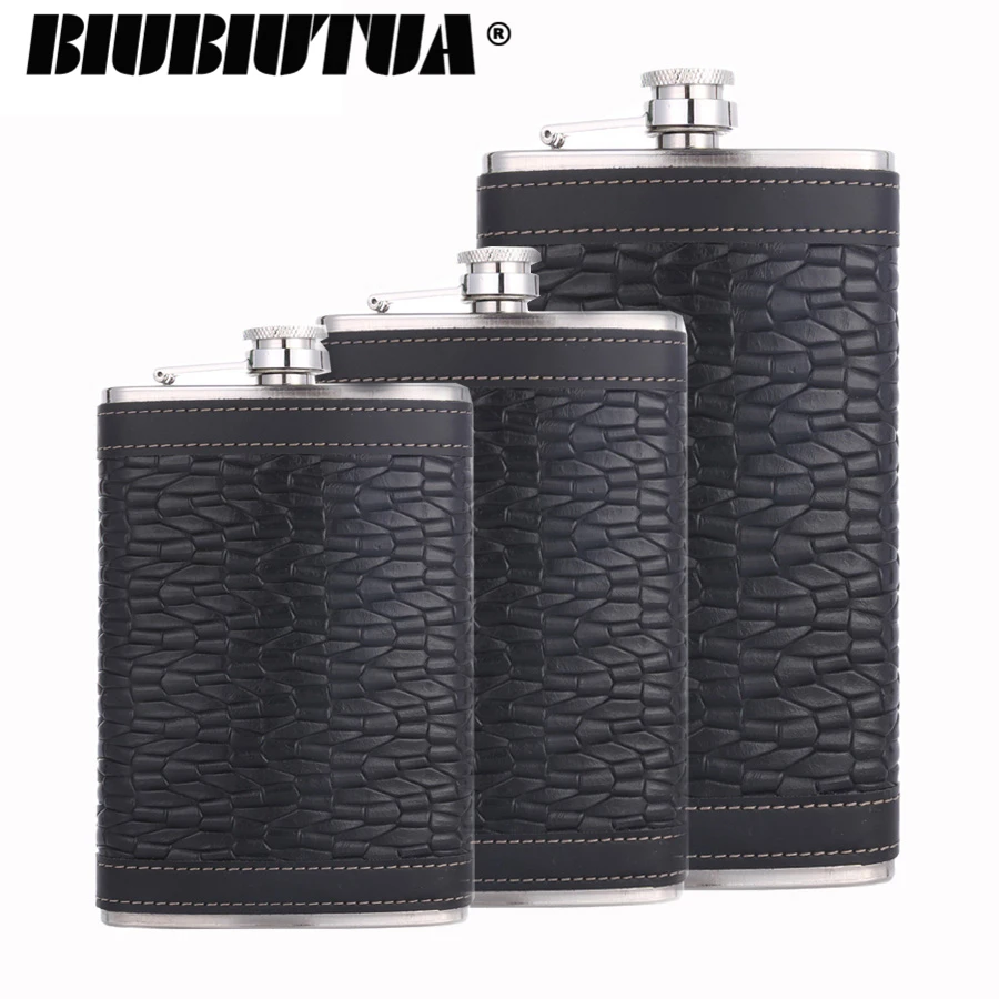 BIUBIUTUA Персонализированная спиртовая фляжка 9 унций черная рифленая кожа