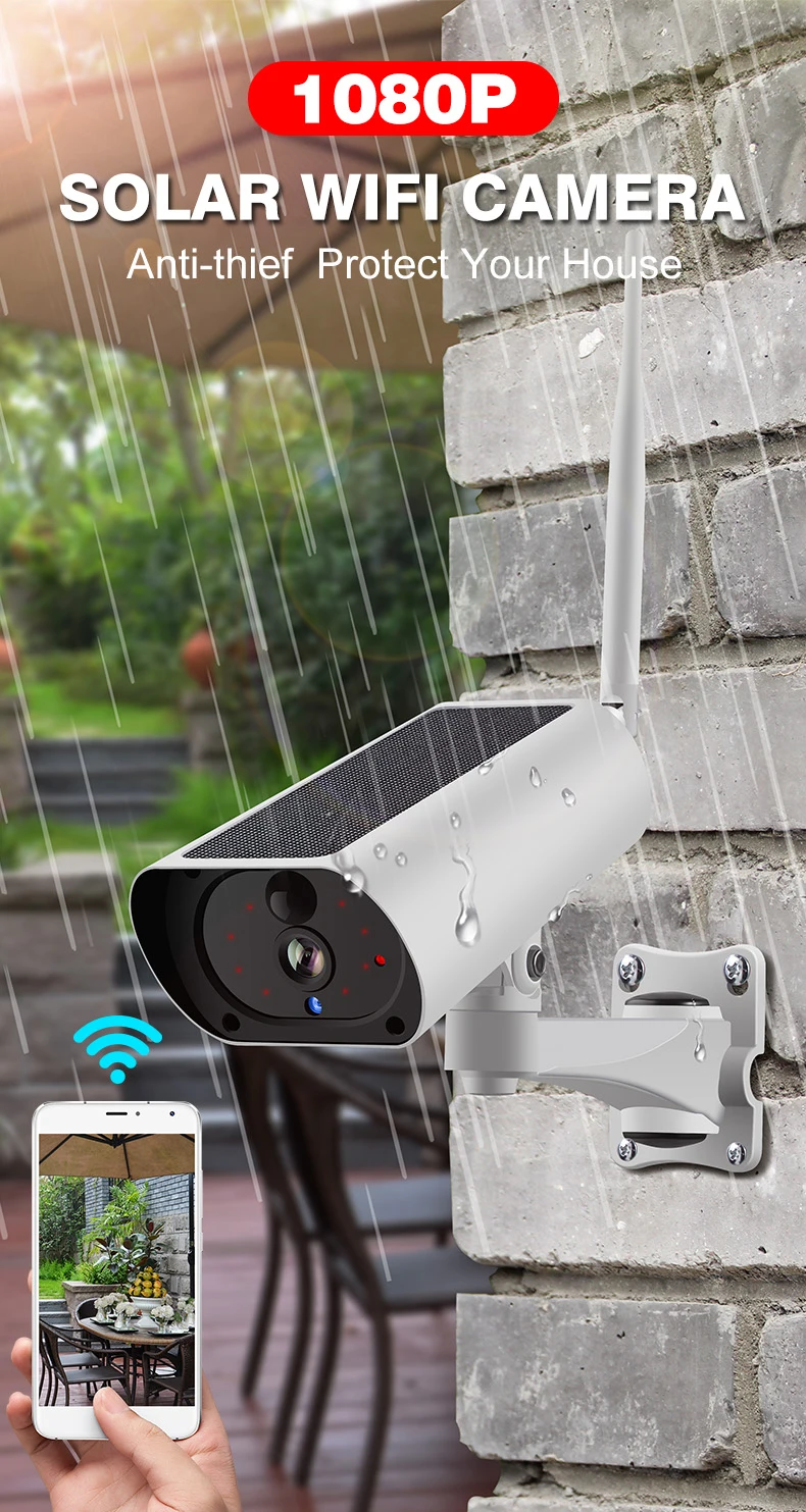 1080P full HD Солнечная Беспроводная ip-камера WiFi Водонепроницаемая Камера