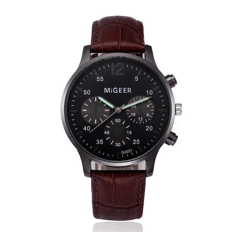 Модные простые мужские часы повседневные кожаные аналоговые из сплава кварцевые