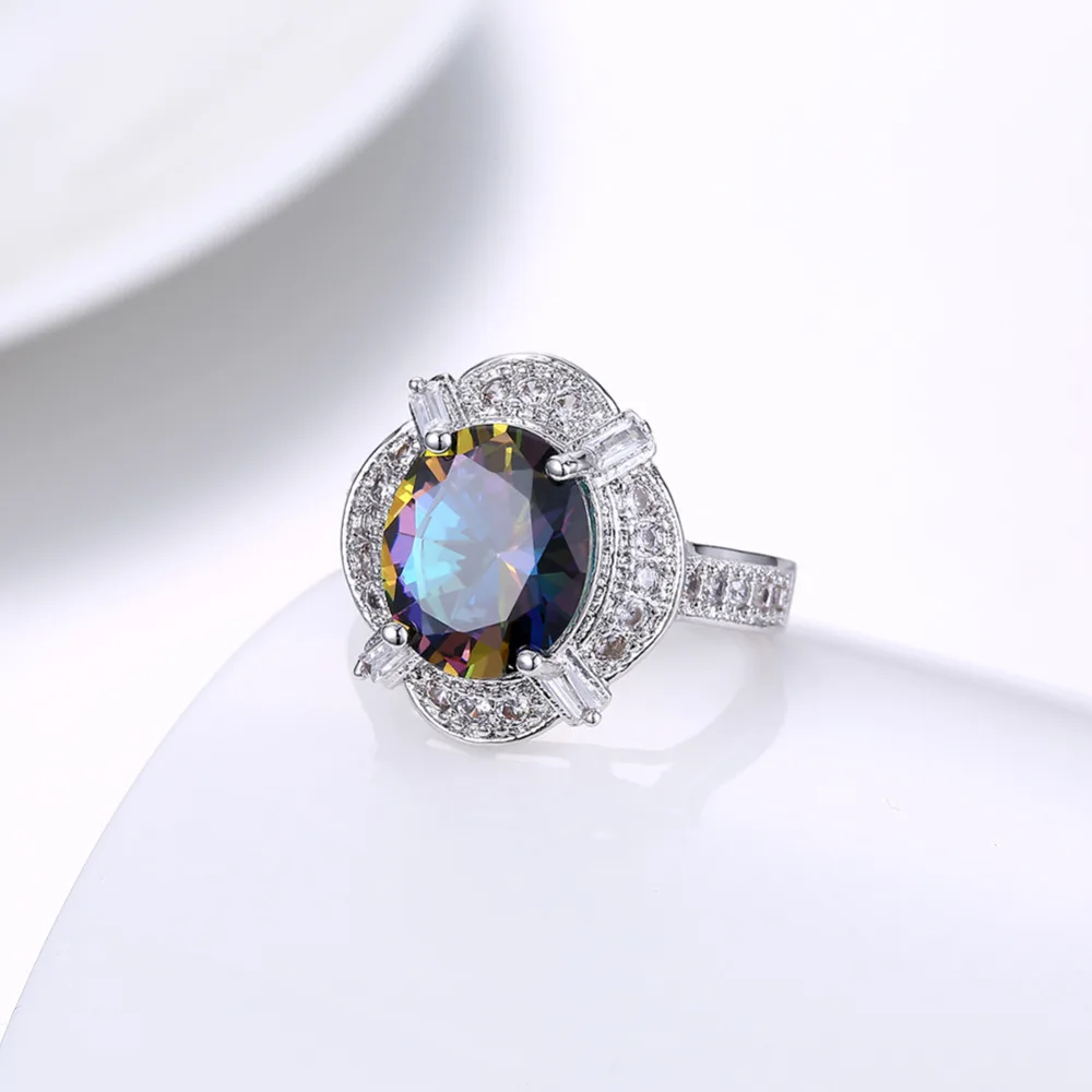 

Glaring Silver Color Lab Rainbow Mystic Cubic Zirconia Engagement Wedding Rings For Women Fashion Jewellery AR2121