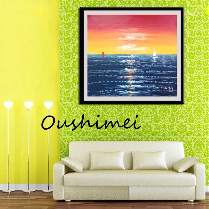 Ручная роспись восход и морской пейзаж домашний декор для стен искусство