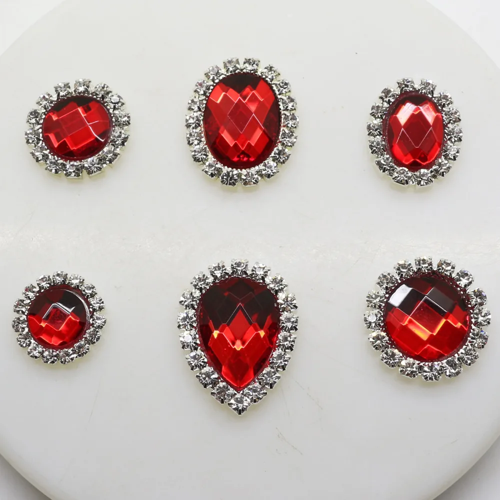 10 шт./лот красный шесть стиль стеклянные стразы с плоской задней частью кнопки