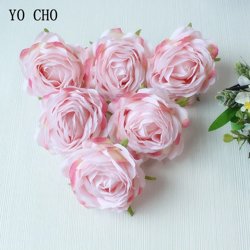 

YO CHO Artificial Rose Flowers Garland White Silk Peony Big Flower Heads Birthd Wedding Party Decoration DIY Wreath Fake Flowers