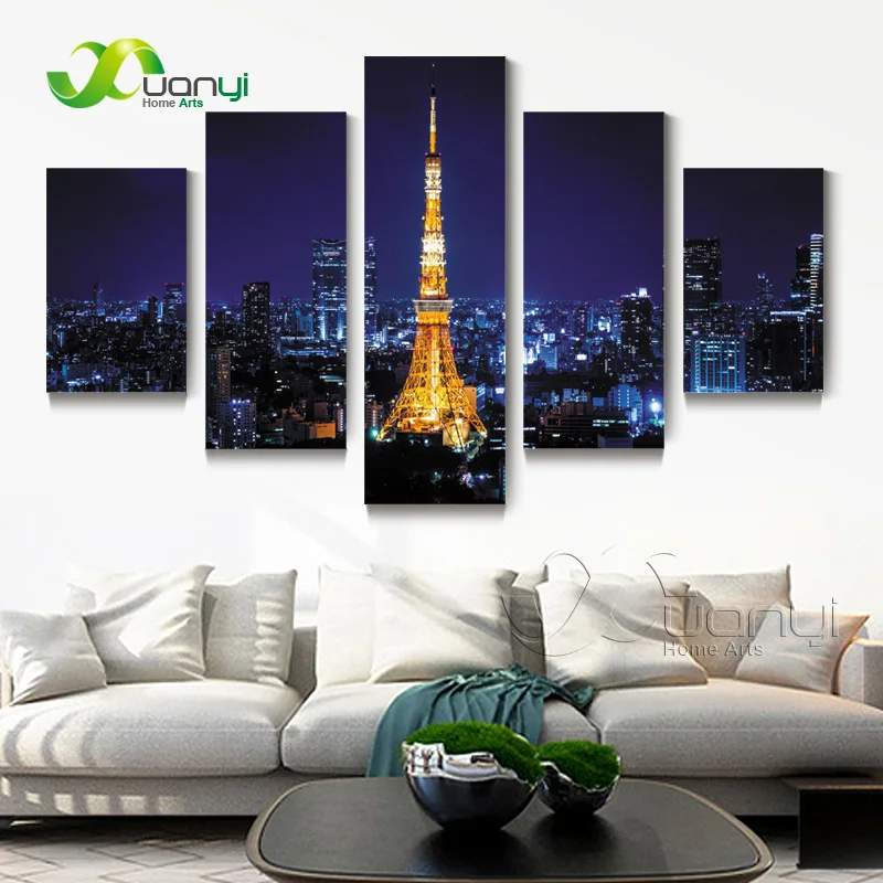 

5 Panel Paris Eiffel Tower Wall Canvas Oil Painting Home Decor Modular Wall Pictures For Living Room Print Unframed PR1337