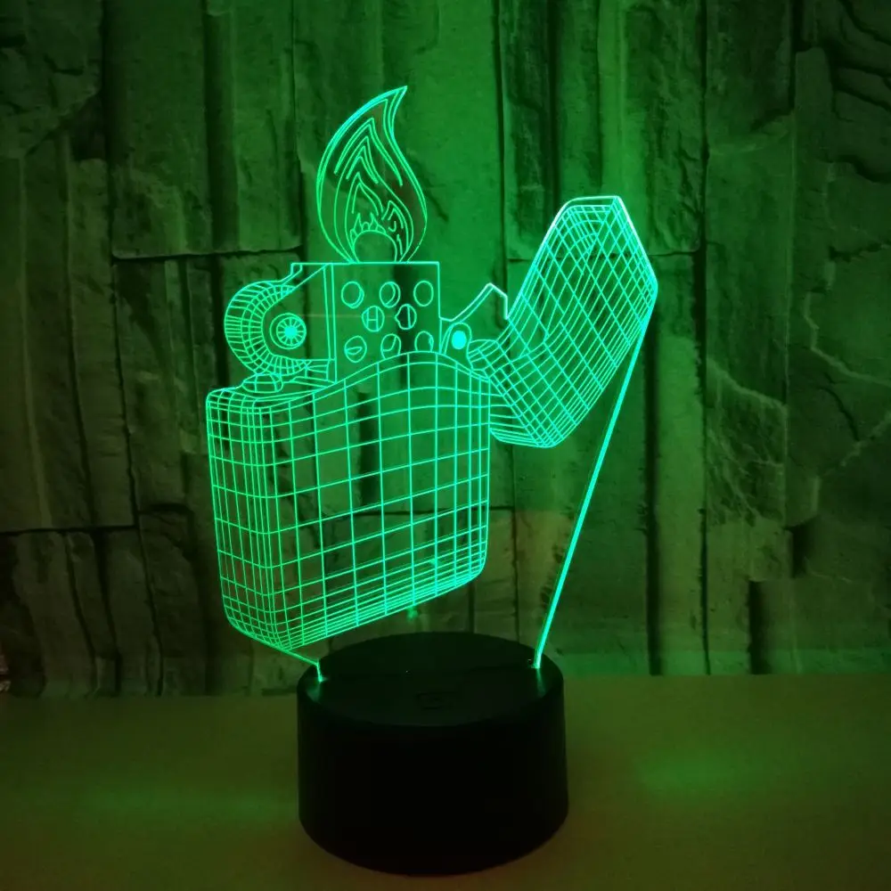 Креативная модель зажигалки 7 меняющихся цветов светодиодный 3D ночник иллюзия