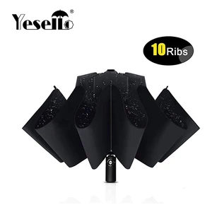 Складной зонт Yesello для женщин и мужчин, Большой ветрозащитный черный зонт от солнца с покрытием, Подарочный автоматический зонт от дождя