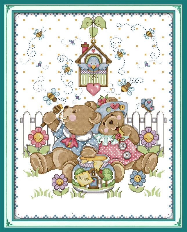 

Naughty bears' heaven cross stitch kit 14ct 11ct count print canvas stitching embroidery DIY handmade needlework