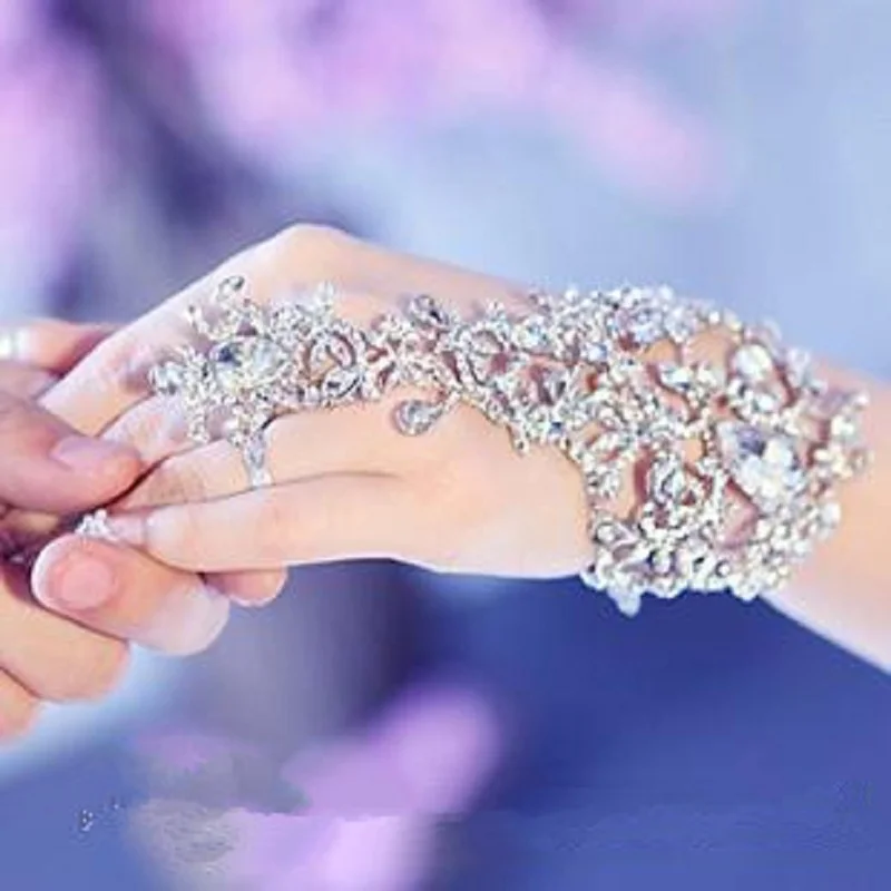 Bling Fingerless Crystal Flower Bridal Hand Chain Women Dancing Bracelet &amp Bangles Jewelry Wedding Accessories | Свадьбы и