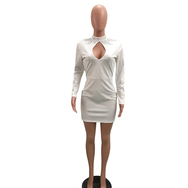 Новинка весна осень облегающее платье стразы с длинным рукавом Женская
