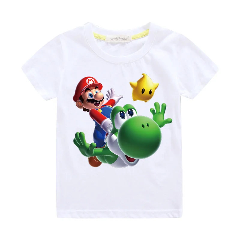 White T-shirts Детские футболки с короткими рукавами; летняя одежда для мальчиков и девочек; футболки с принтом Марио из мультфильма; Детские футболки из хлопка; топы; костюм; ZA034 - Цвет: White T-shirts