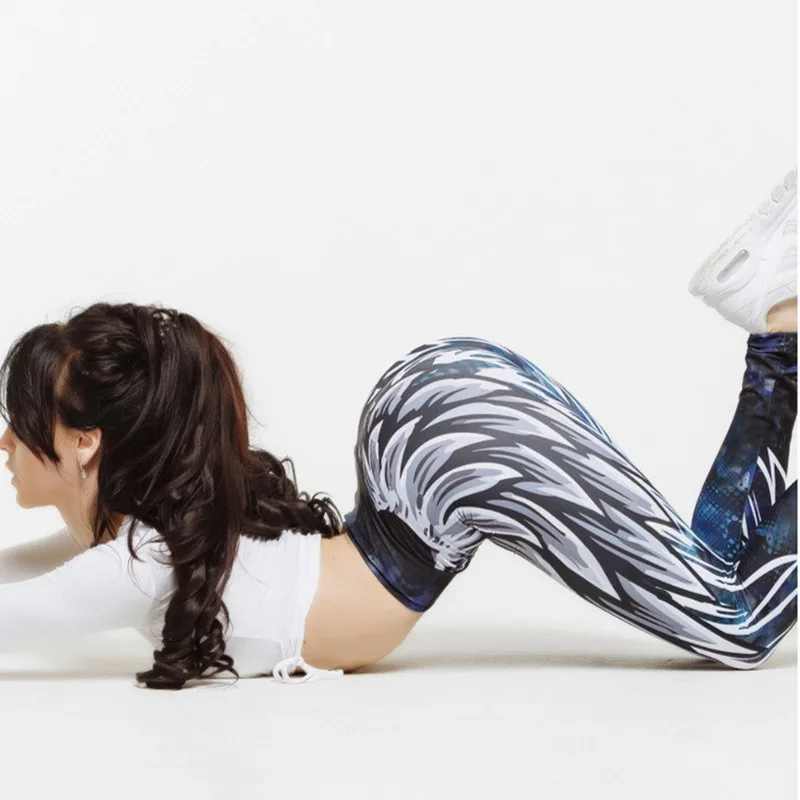 

High Quality Leggings Feathers Color Printing Fitness Legging Elasticity Leggins High Waist Slim Sexy Legins Trouser Pants