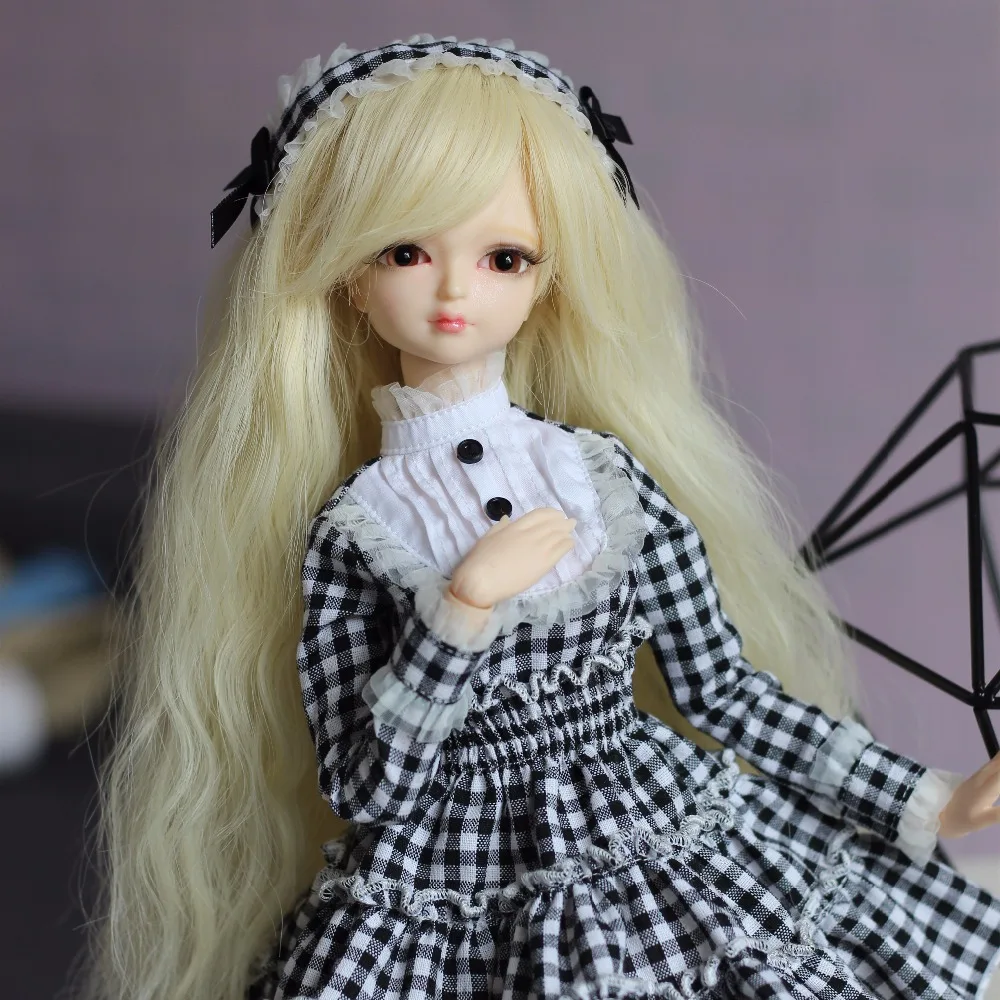 Fortune days 1/4 bjd 45 см с клетчатым платьем повязкой на голову обувь парик макияж