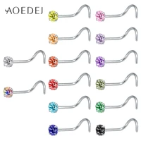 aoedej 10 14pcs 20g crystal nose stud piercing jewelry stainless steel nose stud piercing women crystal nariz rings mixed color