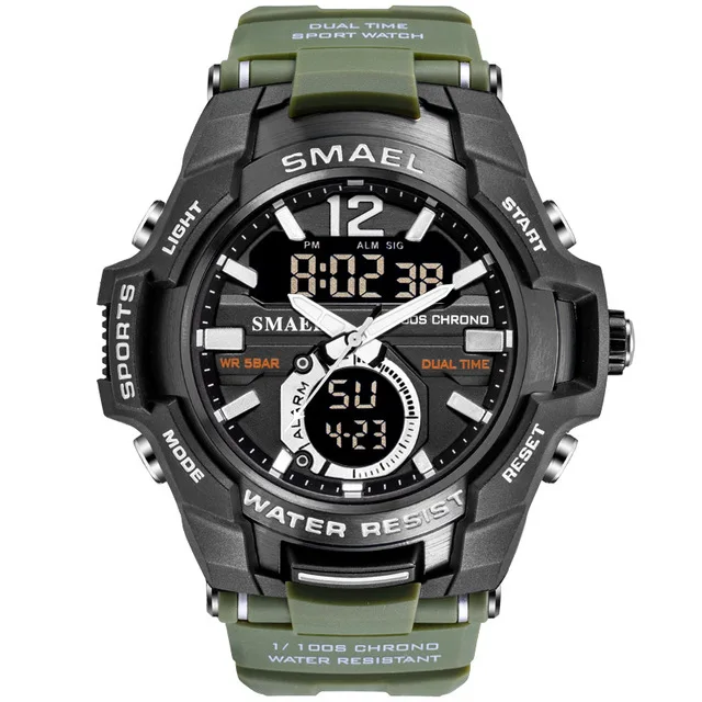 ArmyGreen SMAEL спортивные часы мужские часы водонепроницаемые 50 м наручные часы Relogio Masculino большой циферблат кварцевые цифровые военные армейские часы 1805 - Цвет: ArmyGreen