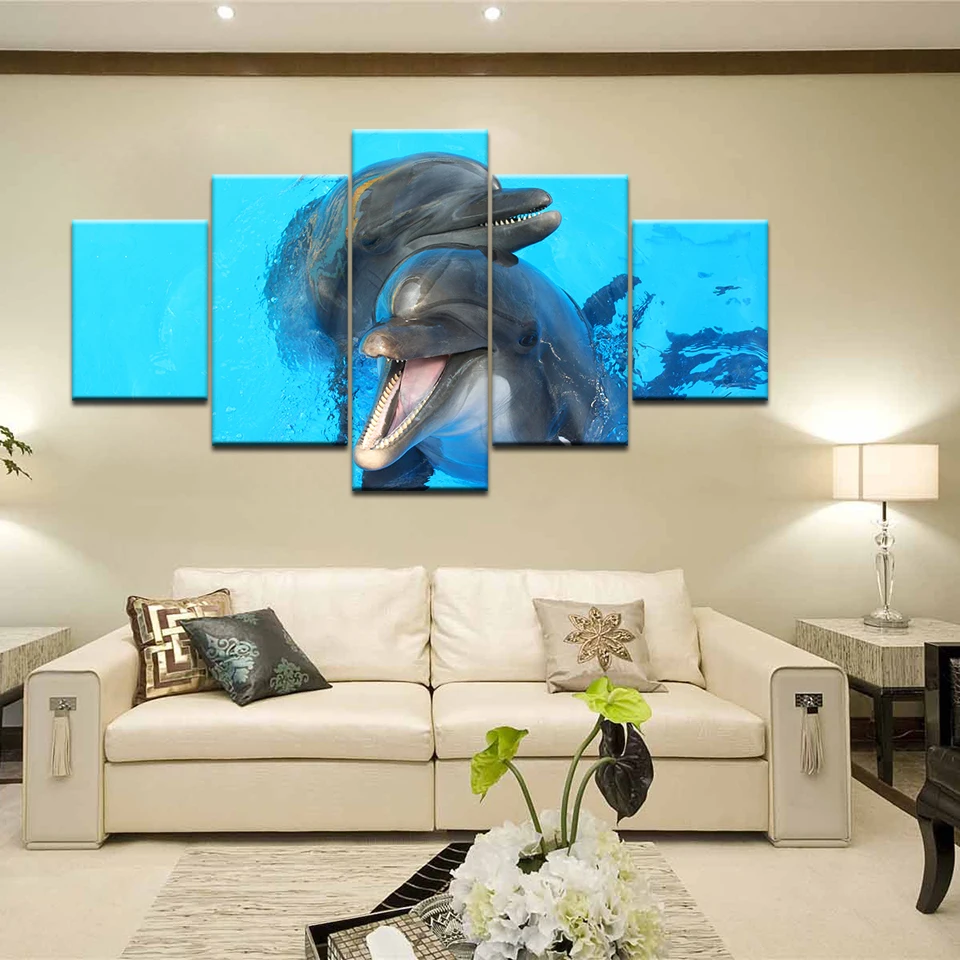 Картины на холсте настенные художественные Рамки 5 шт. Морская жизнь Рыба Дельфин