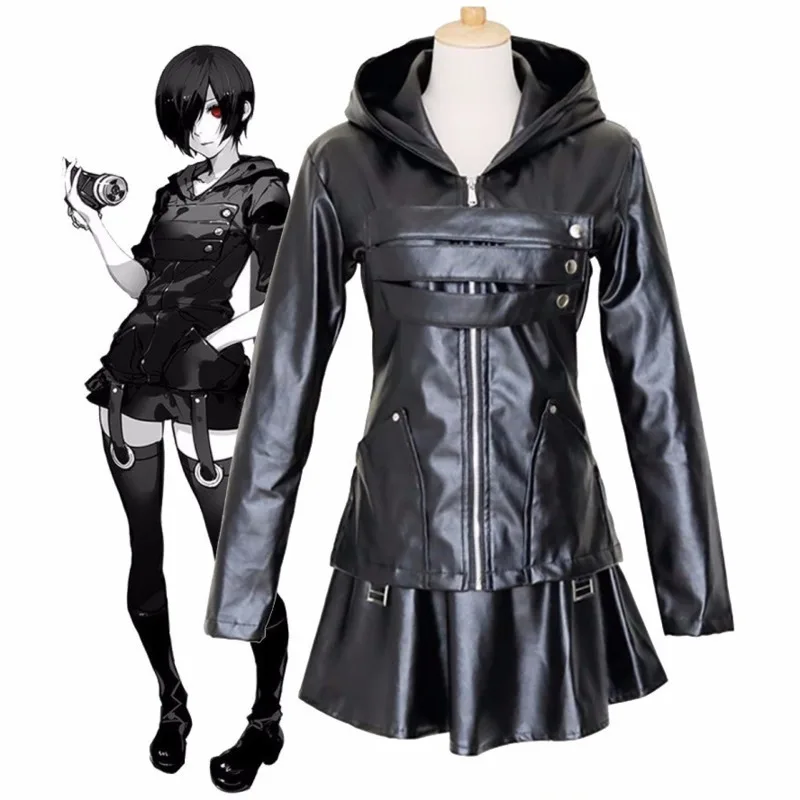 Женский костюм для косплея Tokyo Ghoul Touka Kirishima черное платье из искусственной кожи с