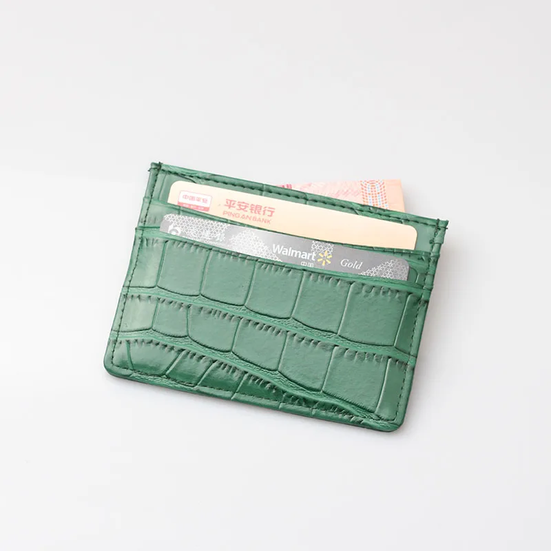 Green XMESSUN, Крокодиловая Кожа, держатель для карт, коровья кожа, ID, кредитная карта, кошелек, бесплатное имя на заказ - Цвет: Green