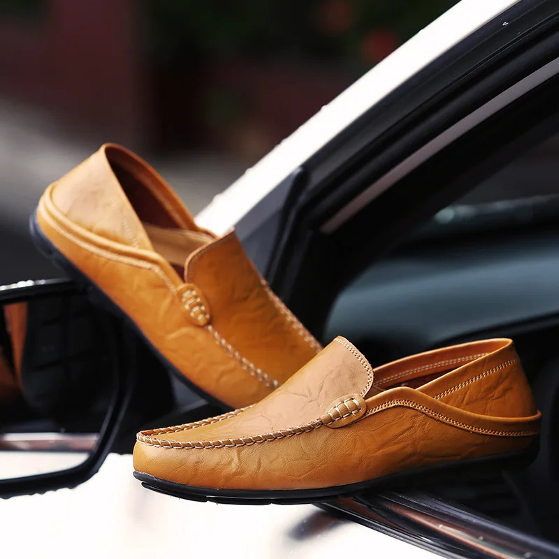 JNNGRIOR Big Size 38-47 Slip on Casual Men Loafers Comfortable soft bottom Mens Moccasins Shoes Genuine Leather Flat | Обувь