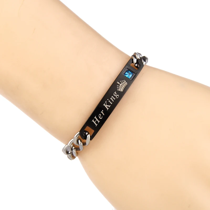 New Romantic Her King His Queen Beast Beauty Letter Couple Bracelets Stainless Steel for Women Men Jewelry Lover Gifts | Украшения и