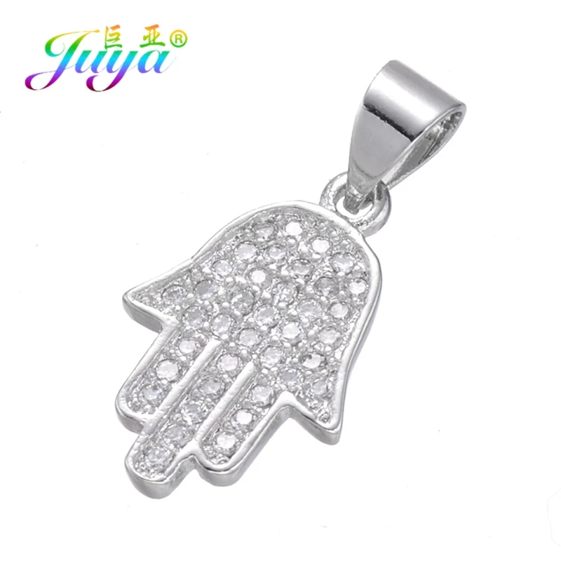 white gold Juya бижутерия ручной работы материал ручной работы Cz Pave Hamsa Подвески Подвеска для женщин Детский Рождественский подарок изготовление ювелирных изделий - Окраска металла: white gold