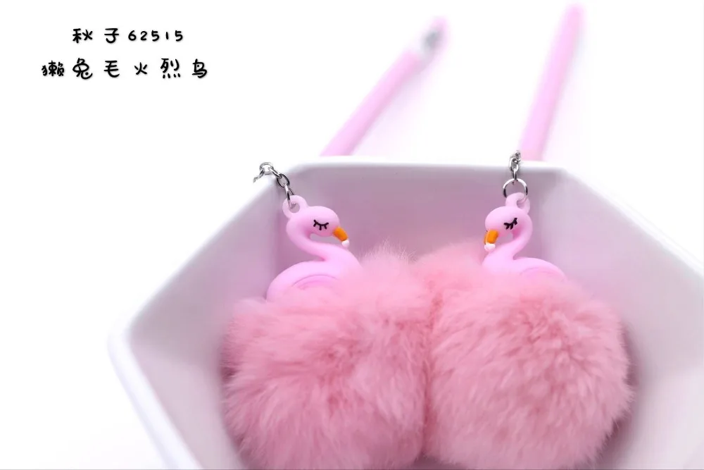 

36 pcs/lot Flamingo Warm Ball Plush Pendant Gel Pen Cute 0.5 mm black Ink neutral Pen Stationery Gift School Office Supply