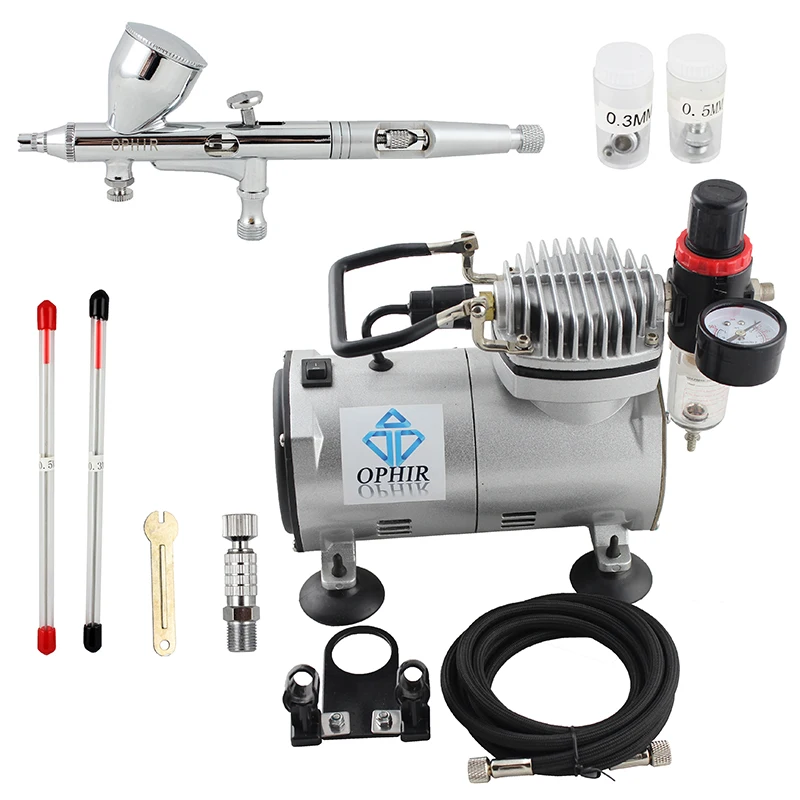 Комплект аэрографа двойного действия OPHIR Pro с 3 наконечниками и воздушным