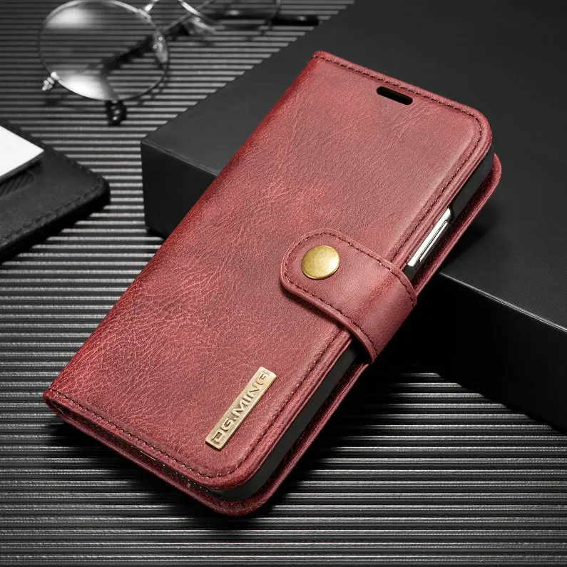 DG. MING для iPhone 11 Pro, кожаный чехол на магните, 2 в 1, чехол-кошелек с отделением для карт, для iPhone 5S, 6 S, 7, 8 Plus, XR, XS, MAX, чехол - Цвет: Red
