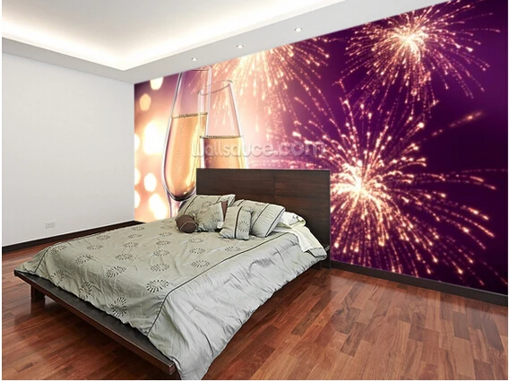 Custom modern wallpaper Champagnerglaser Violett mit Feuerwerk 3D photo for living room kitchen restaurant bar wall | Обустройство