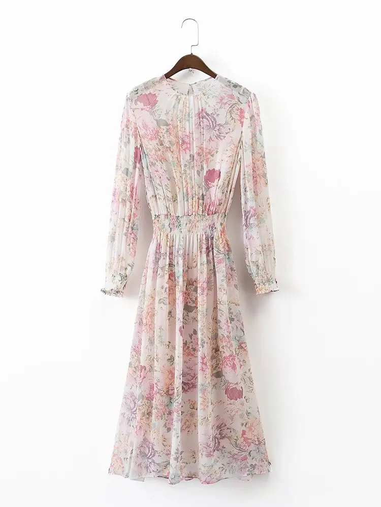 Женское платье с вертикальным принтом весеннее повседневное плиссированное из