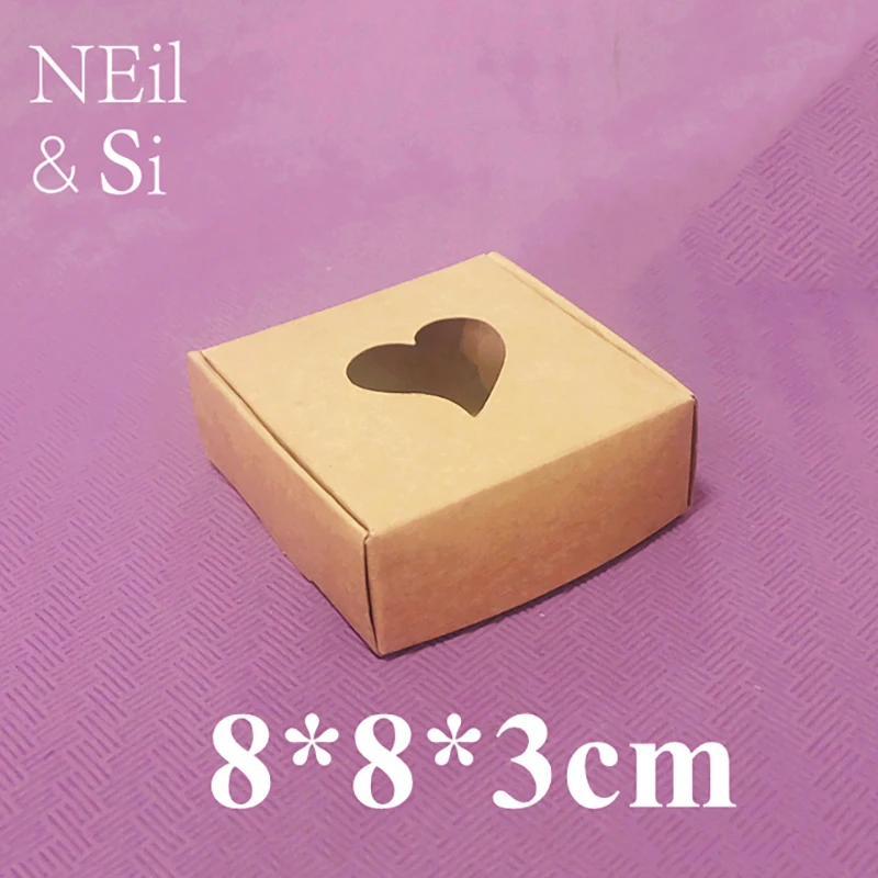 

Heart Window Brown Black Paper Box for Wedding Gift Handmade Soap Cookies Packaging Kraft Boxes 8x8x3cm Free Shipping
