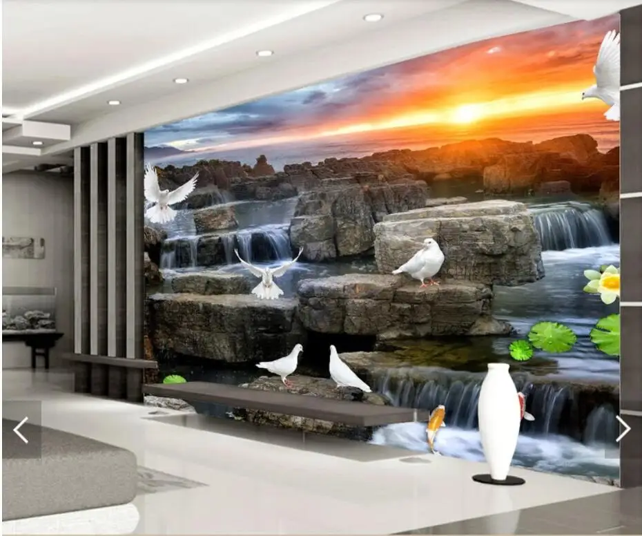 

Decoration Mural 3D Stone Waterfall Mural Wall Papers for Walls Wallpaper Canvas HD Photo Wallpapers Contact Paper Custom
