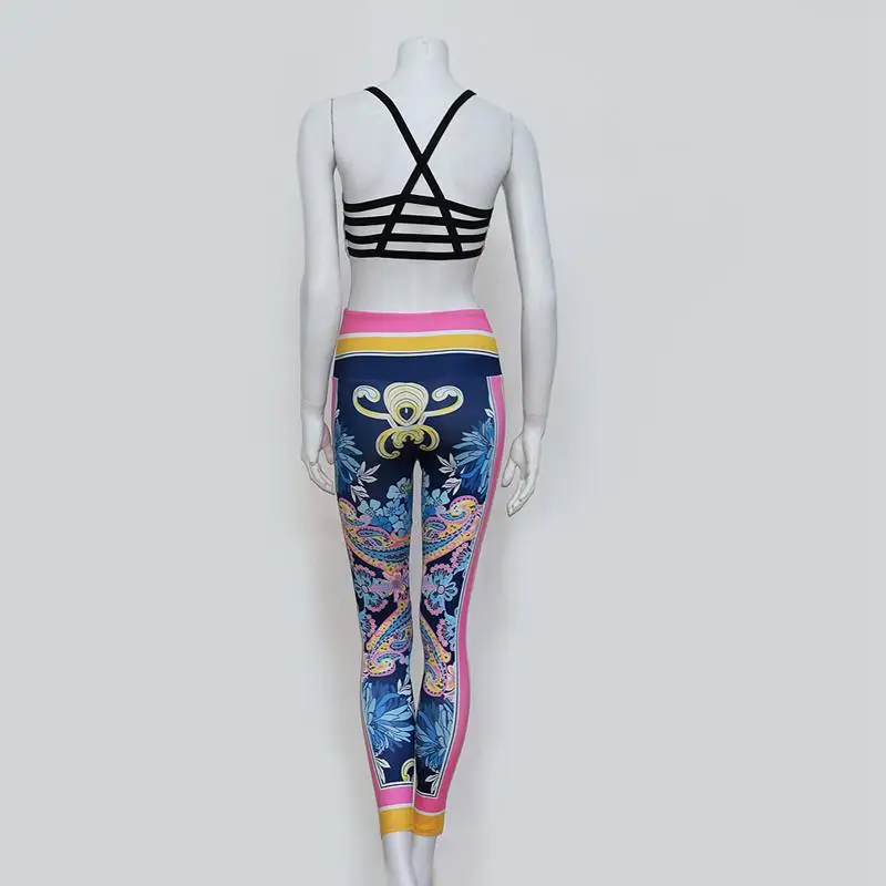 Модный принт женский костюм из двух предметов эластичный спортивный с высокой